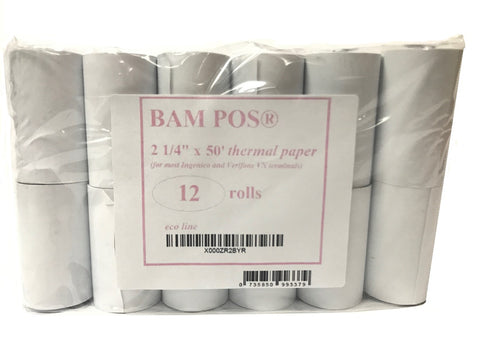 BAM POS Credit Card Receipt Paper for the VX520 (12 Rolls)