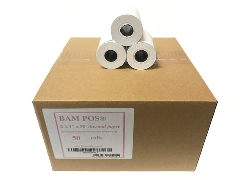 BAM POS, 2-1/4 x 50' 1-Ply Thermal Paper 50 Rolls for the Ingenico ICT 200/220/250 / Verifone VX 520 / Hypercom / Nurit
